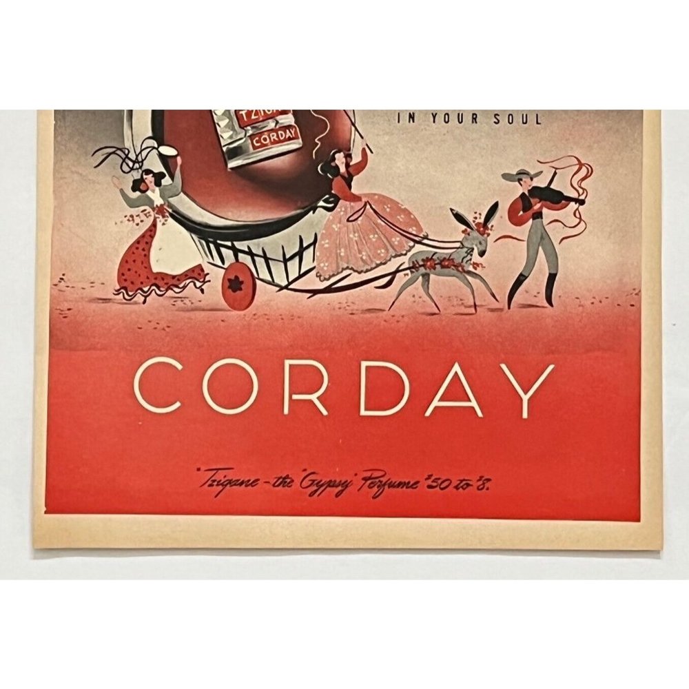 1946 Print Ad Corday Parfum Tzigane Gypsy Violin Player Women Donkey Horse Cart - Picture 3 of 3